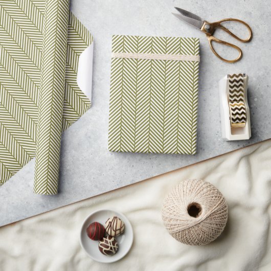 Olijfgroen en wit visgraat cadeaupapier (Crafts)