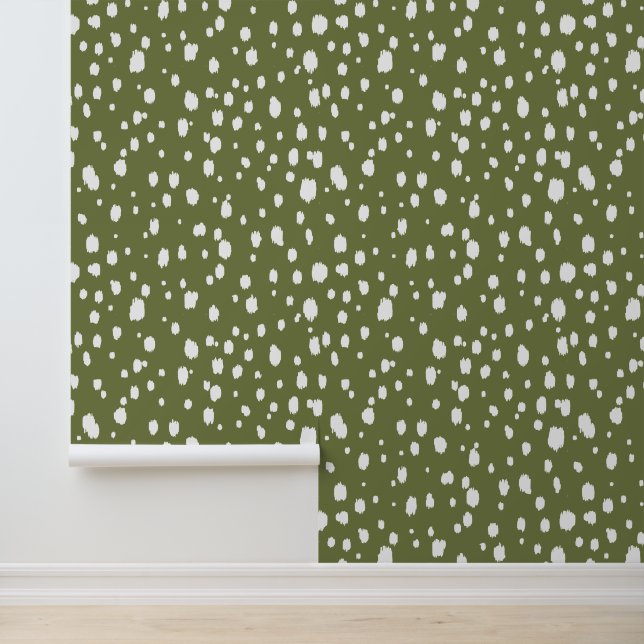 Olijfgroen en witte abstracte stippen behang (Applicatie)