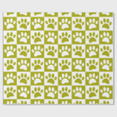 Olijfgroen en witte hondenpoten in pleinen op maat cadeaupapier (Vlak)