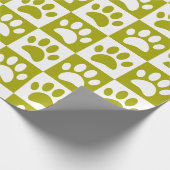 Olijfgroen en witte hondenpoten in pleinen op maat cadeaupapier (Hoek)