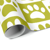 Olijfgroen en witte hondenpoten in pleinen op maat cadeaupapier (Rol Hoek)