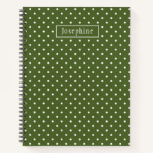 Olijfgroen en witte polka stippen met naam