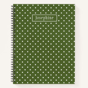 Olijfgroen en witte polka stippen met naam notitieboek