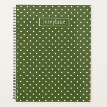 Olijfgroen en witte polka stippen met naam