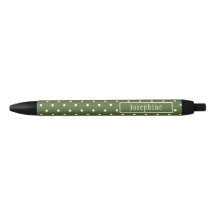 Olijfgroen en witte polka stippen met naam