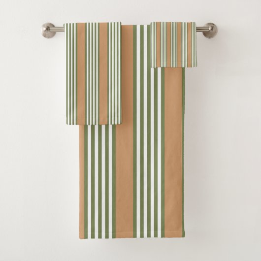Olijfgroen en witte strepen met tint bad handdoek (Insitu)