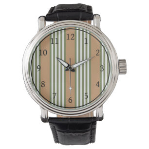Olijfgroen en witte strepen met tint horloge