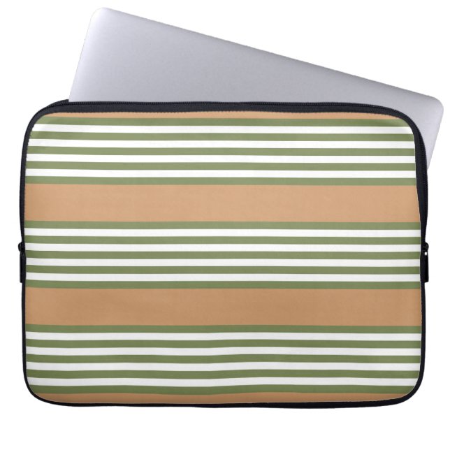 Olijfgroen en witte strepen met tint laptop sleeve (Voorkant)