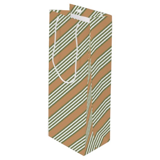 Olijfgroen en witte strepen met tint wijn cadeautas (Voorkant Gekanteld)