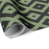 Olijfgroen en zwart diamantpatroon cadeaupapier (Rol Hoek)