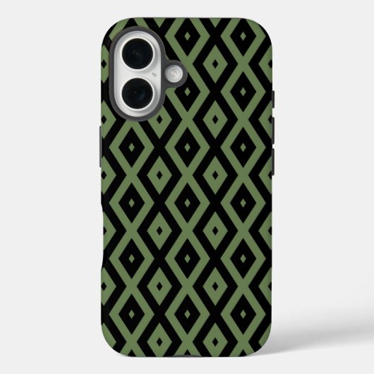 Olijfgroen en zwart diamantpatroon Case-Mate iPhone case (Achterkant)
