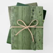 Olijfgroen faux hout inpakpapier vel (In situ)