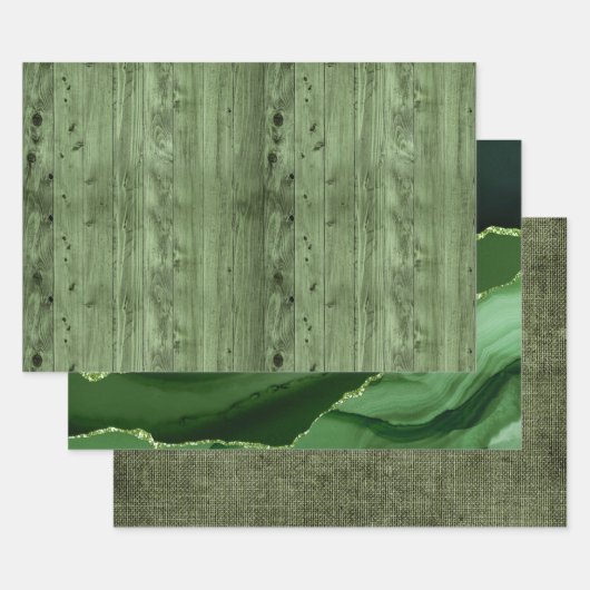 Olijfgroen faux hout inpakpapier vel (Set)
