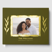 Olijfgroen Folie bruiloft gastenboeken foto strand (Voorkant)