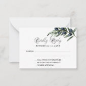 Olijfgroen formele trouwreactie RSVP Notitiekaartje (Voorkant)