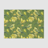 Olijfgroen Geel Magnolia Bloempatroon Tissuepapier (Voorkant)