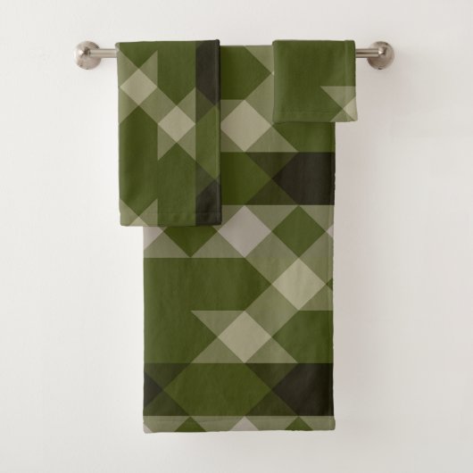olijfgroen geometrisch patroon bad handdoek (Insitu)