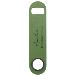 Olijfgroen gepersonaliseerde bruidsmeisje flesopen speed flessenopener