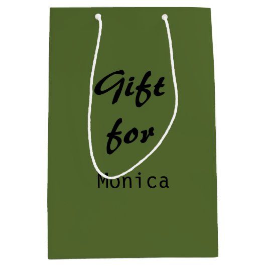 Olijfgroen gepersonaliseerde elegante stijlvolle n medium cadeauzakje (Voorkant)