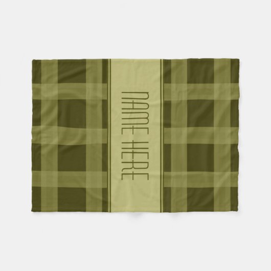 Olijfgroen geruite aangepaste naam fleece deken (Voorkant (Horizontaal))