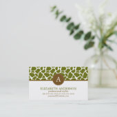 Olijfgroen Giraffe Patroonmonogram Visitekaartje (Staand voorkant)