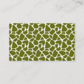 Olijfgroen Giraffe Patroonmonogram Visitekaartje (Achterkant)