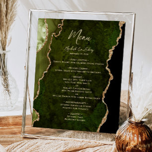 Olijfgroen Goud Agaat Trouw Tafel Menu Poster