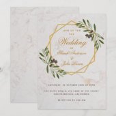Olijfgroen goud botanisch geometrisch bruiloft kaart (Voorkant / Achterkant)