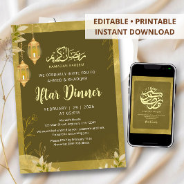 Olijfgroen & Goud Botanische Ramadan Iftar  Kaart