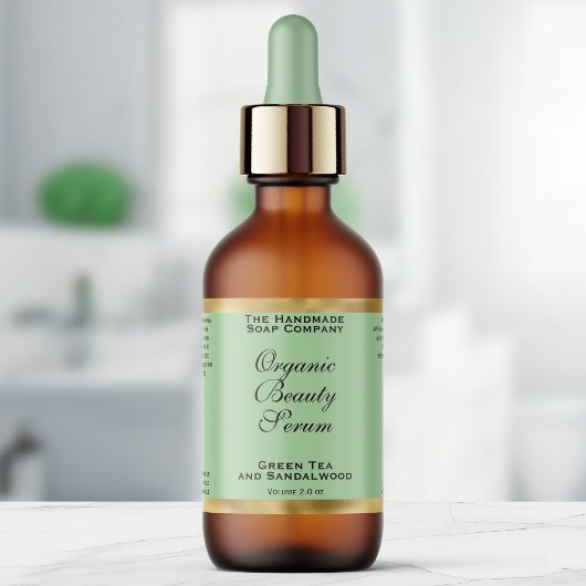 Olijfgroen & Goud Cosmetica Druppelfles Etiket