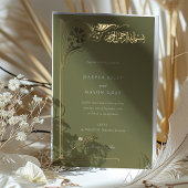 Olijfgroen goud islamitische bruiloft folie uitnodiging