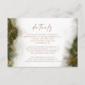 Olijfgroen Goud Marmer Bruiloft Details Informatiekaartje (Voorkant)