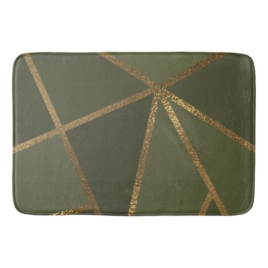 Olijfgroen Gouden Bronzen Geometrisch Glam Chic Badmat (Voorkant)