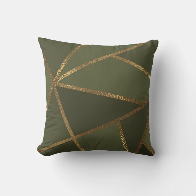 Olijfgroen Gouden Bronzen Geometrisch Glam Chic Kussen (Voorkant)
