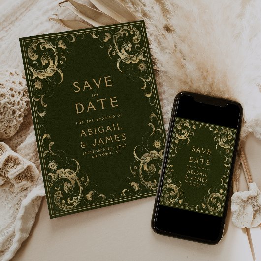 Olijfgroen Gouden bruiloft Save the Date Kaart
