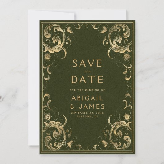 Olijfgroen Gouden bruiloft Save the Date Kaart (Voorkant)