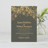 Olijfgroen gouden glitter slingerlichten bruiloft kaart (Staand voorkant)