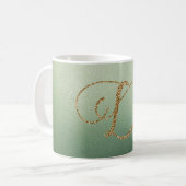 Olijfgroen gouden glitterletter D Koffiemok (Voorkant links)