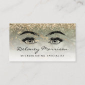Olijfgroen Gouden Marmer Ogen QR Code Microblading Visitekaartje (Voorkant)