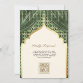 Olijfgroen Gouden Vierblad QR Code Sikh Huwelijk Kaart (Achterkant)