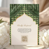 Olijfgroen Gouden Vierblad QR Code Sikh Huwelijk Kaart
