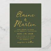 olijfgroen goudschrift bruiloft folie uitnodiging (Voorkant)