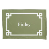 Olijfgroen Griekse Key Monogram Standaard Kussensloop (Voorkant)