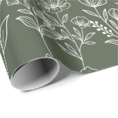 Olijfgroen groen bloemenrustieke bruiloft cadeaupapier (Rol Hoek)