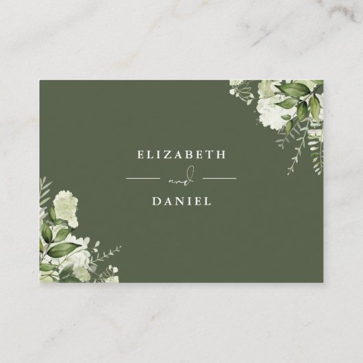 Olijfgroen groen bloemenwensen goed bruiloft informatiekaartje (Achterkant)