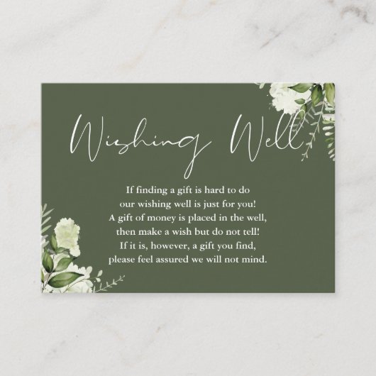 Olijfgroen groen bloemenwensen goed bruiloft informatiekaartje (Voorkant)