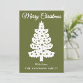 Olijfgroen handgeschreven script kerstboom feestdagenkaart (Staand voorkant)