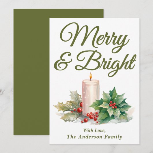 Olijfgroen handgeschreven script vrolijk en helder feestdagenkaart (Voorkant / Achterkant)