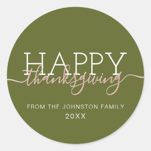 Olijfgroen Happy thanksgiving Ronde Sticker