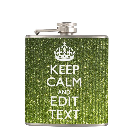 Olijfgroen kalm houden met Jouw tekst Heupfles (Voorkant)